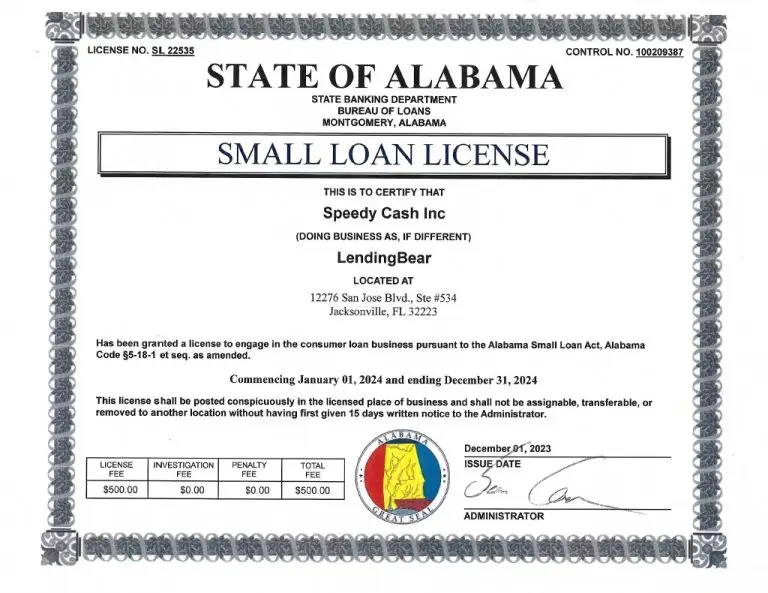AL Small Loan License